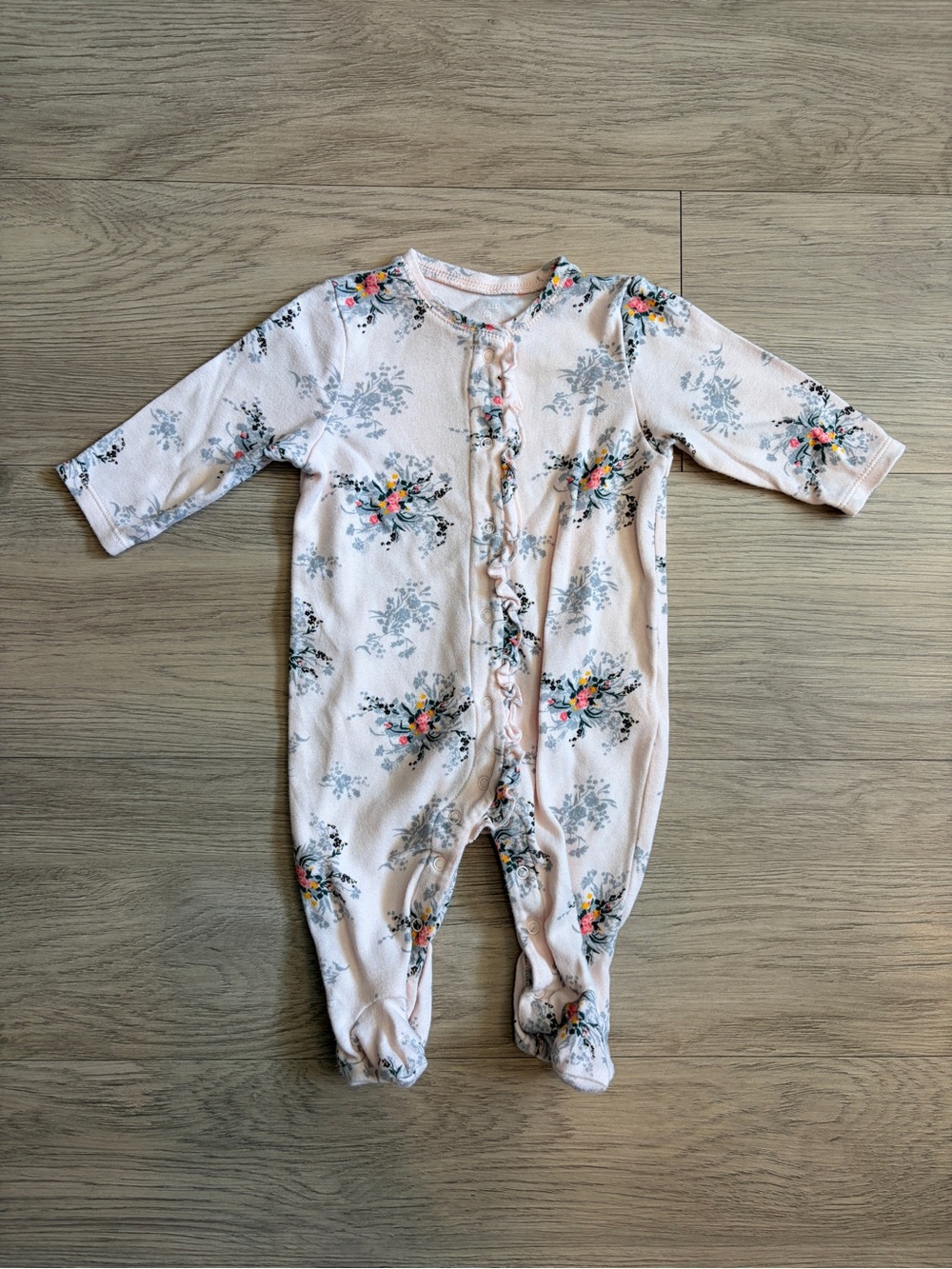 Girls Floral Footed One-Piece - Light Pink